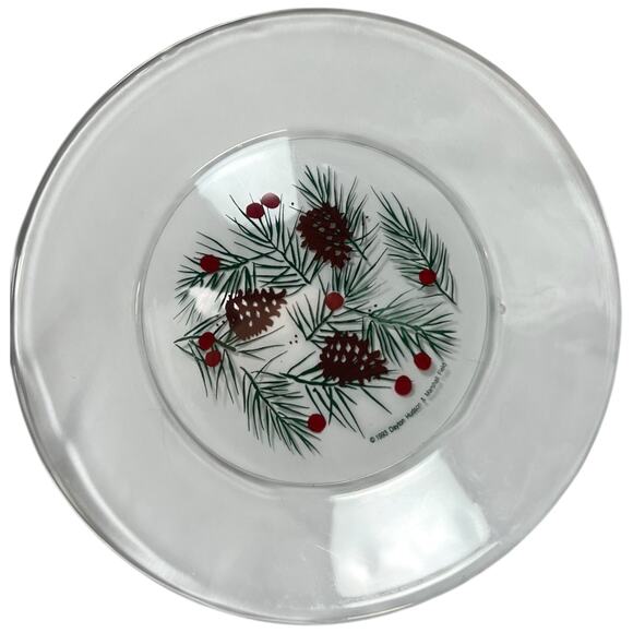Vintage Clear Glass Christmas Plate Pine Cone Berry Pattern 1993 - Picture 8 of 16